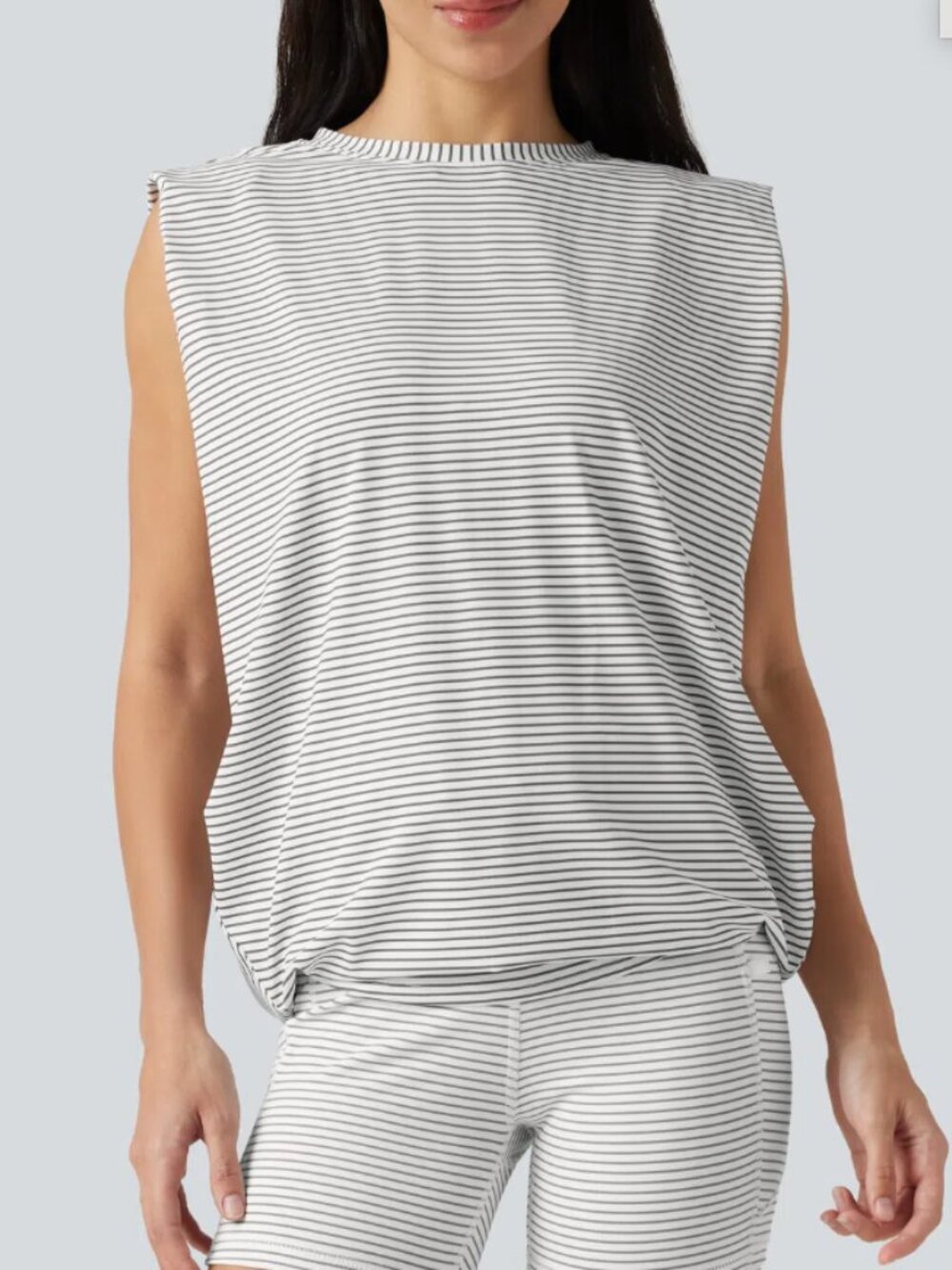 Halara Round Neck Stripe Workout Tank Top